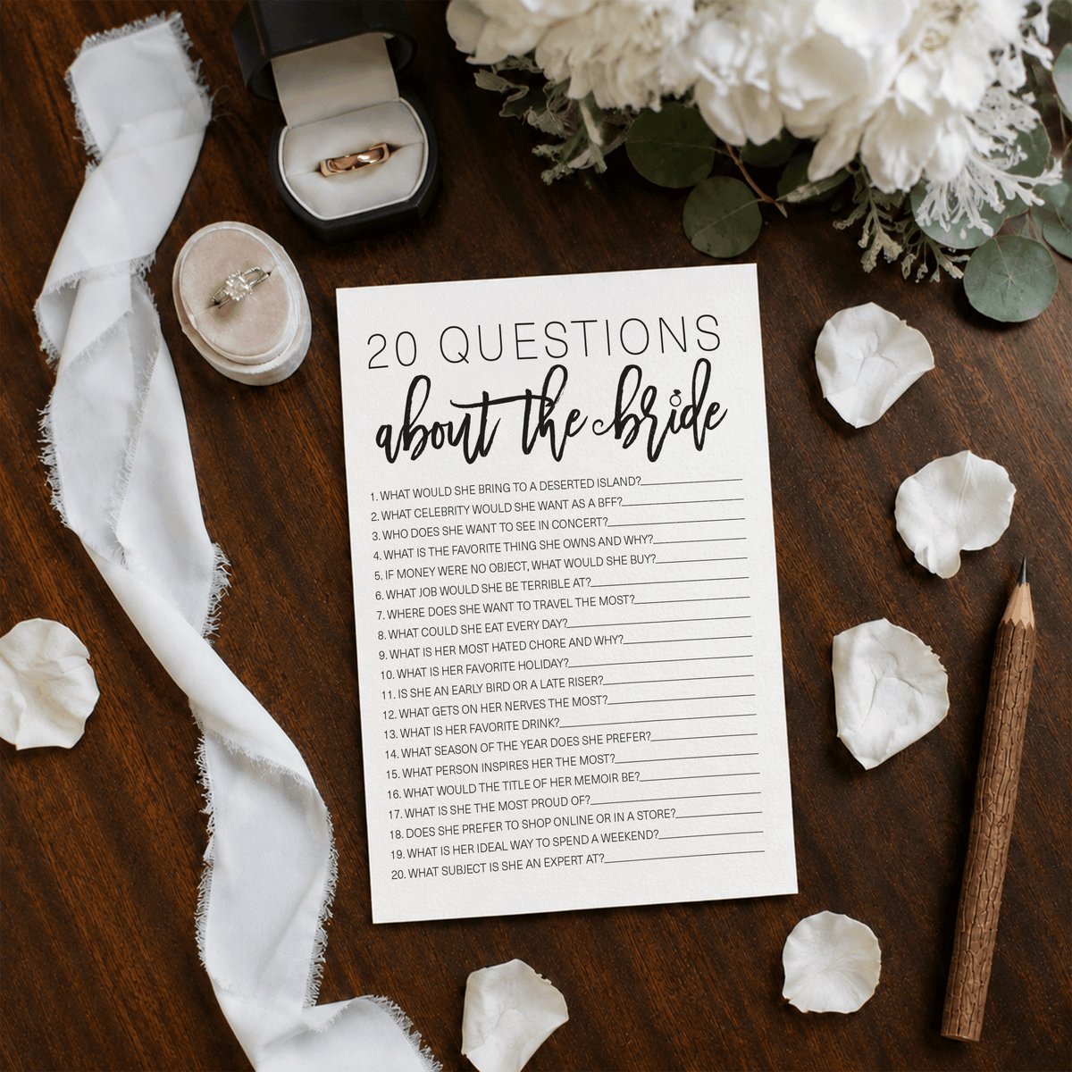 20 Questions about the Bride Bridal Shower Game