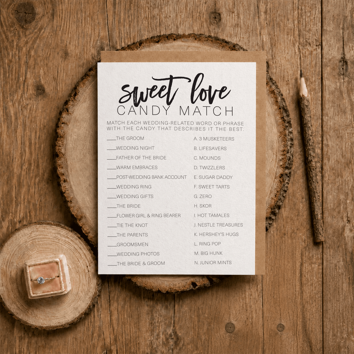 Sweet Love Candy Match Bridal Shower Game