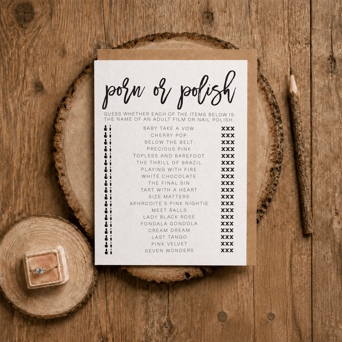 Porn Or Polish Bridal Shower Game