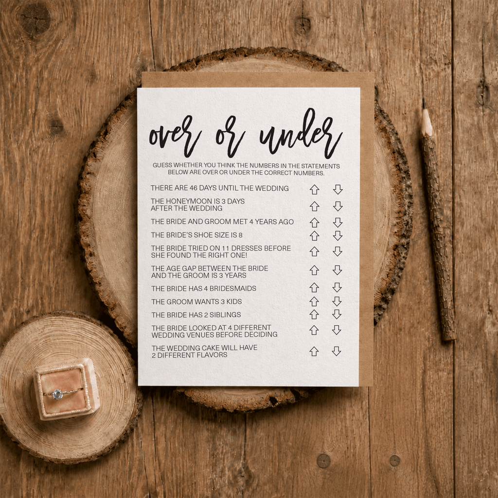 Over or Under Bridal Shower Game