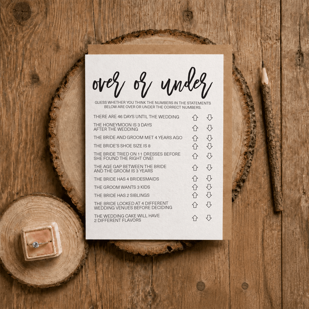 Over or Under Bridal Shower Game