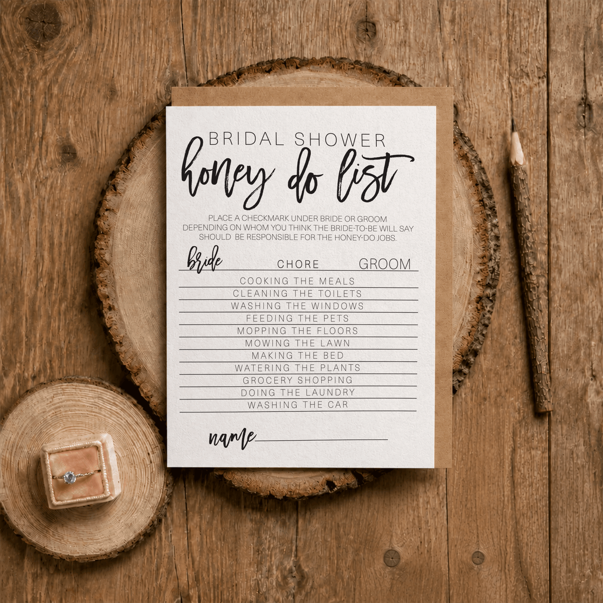 Bridal Shower Honey Do List Game