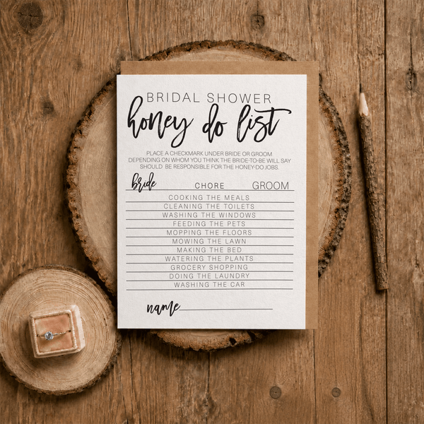 Bridal Shower Honey Do List Game