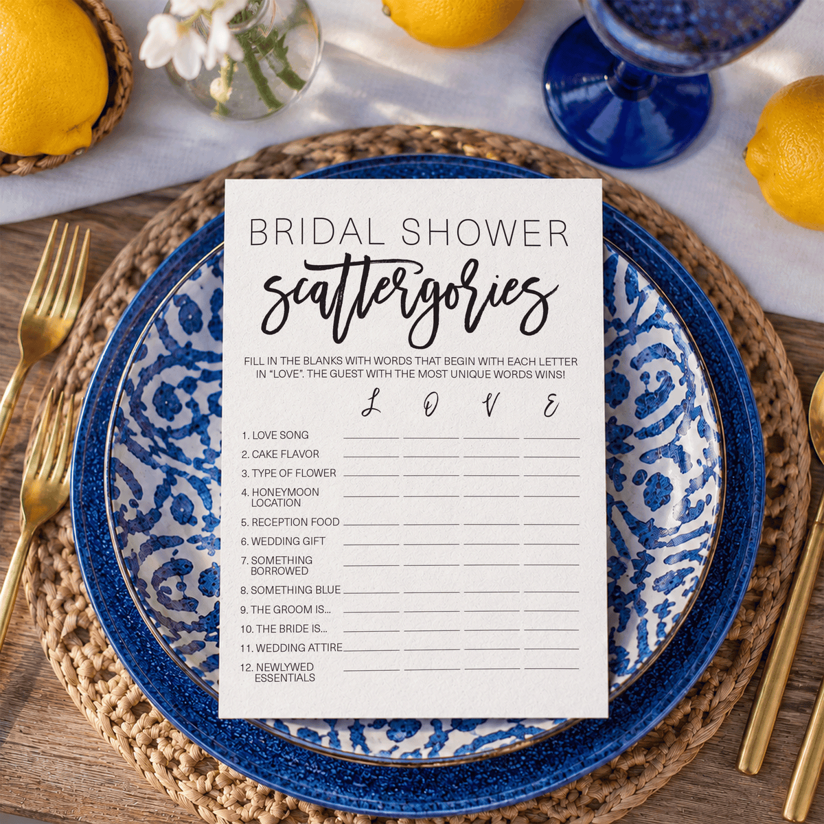 Bridal Shower Scattergories - Bridal Shower Game