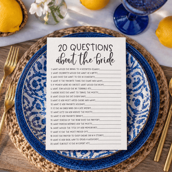 20 Questions about the Bride Bridal Shower Game
