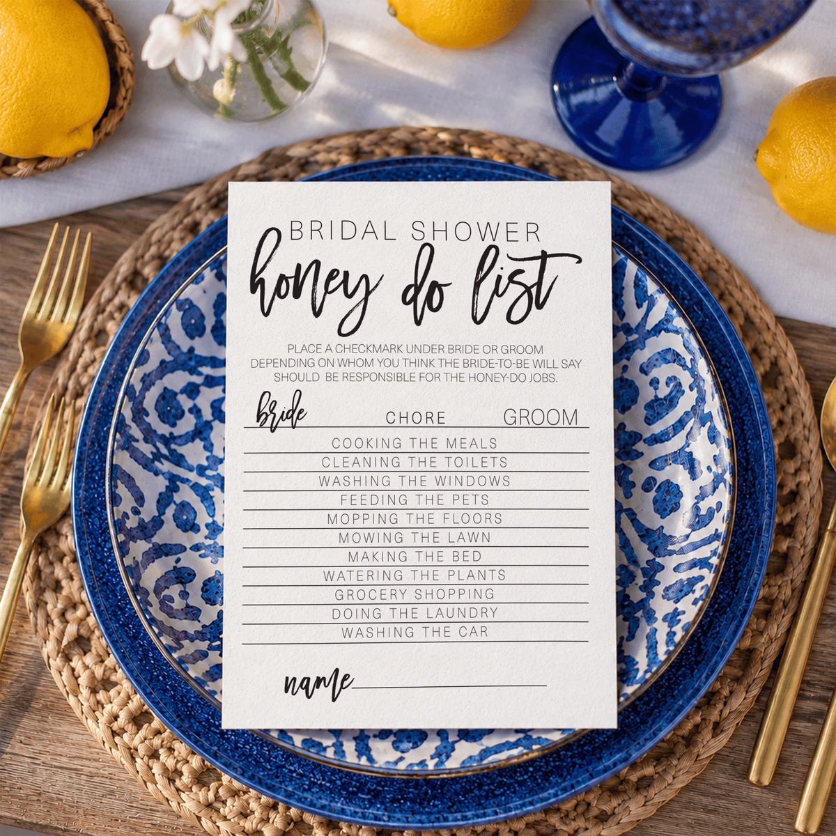 Bridal Shower Honey Do List Game