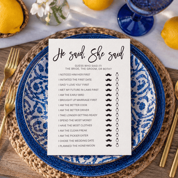 He Said She Said Bridal Shower Game