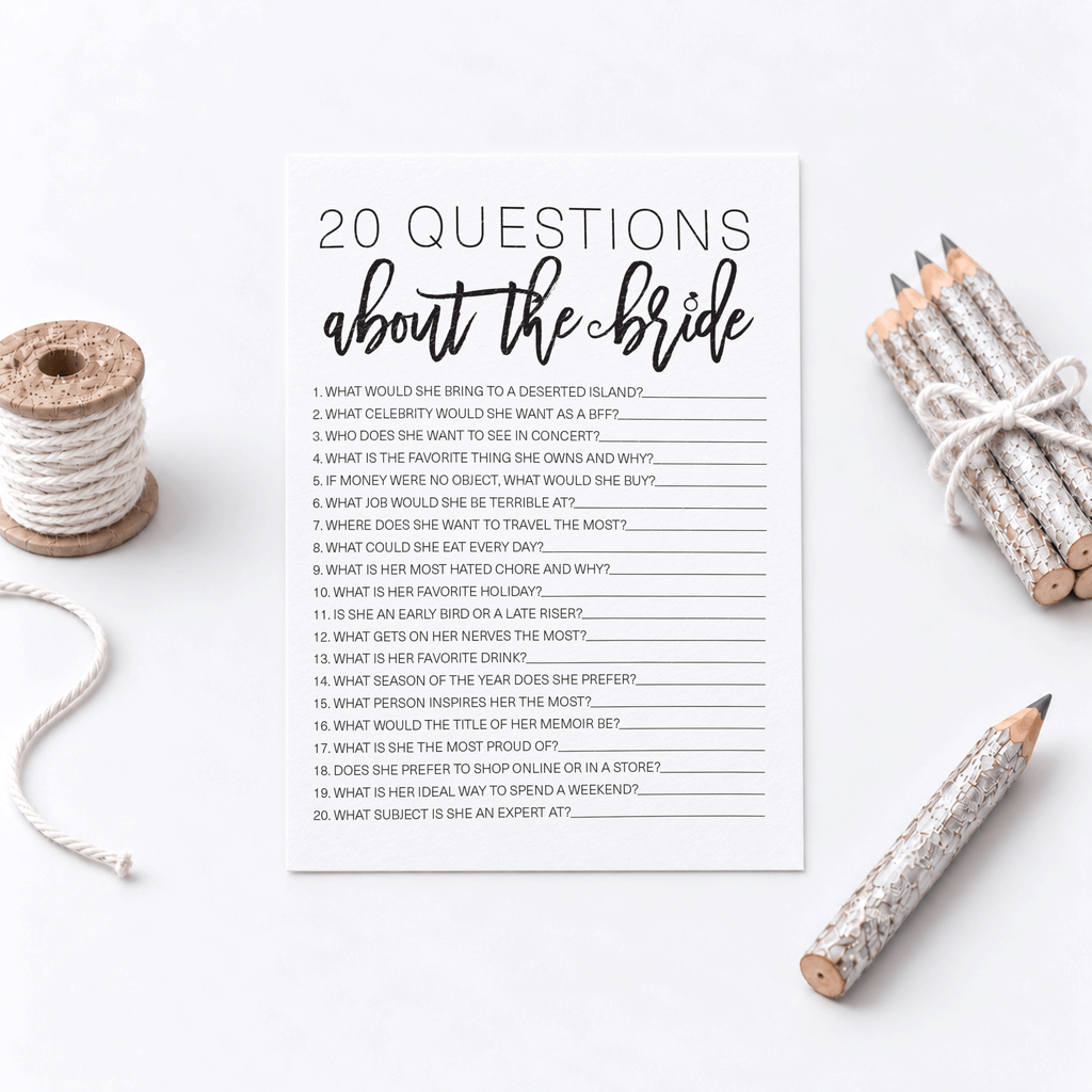 20 Questions about the Bride Bridal Shower Game