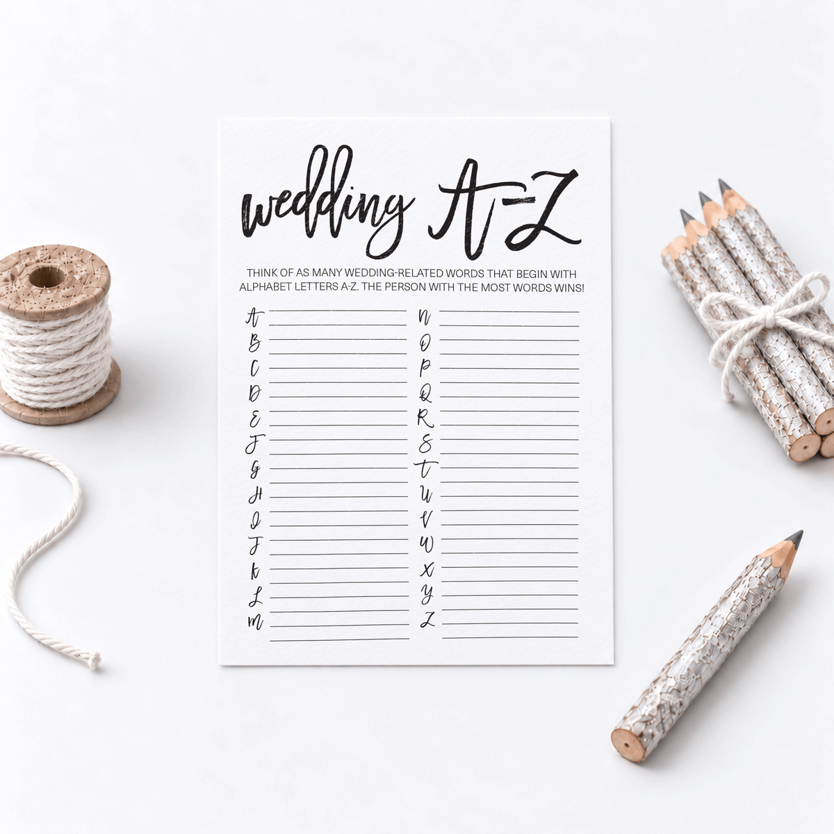 Wedding A-Z Bridal Shower Game