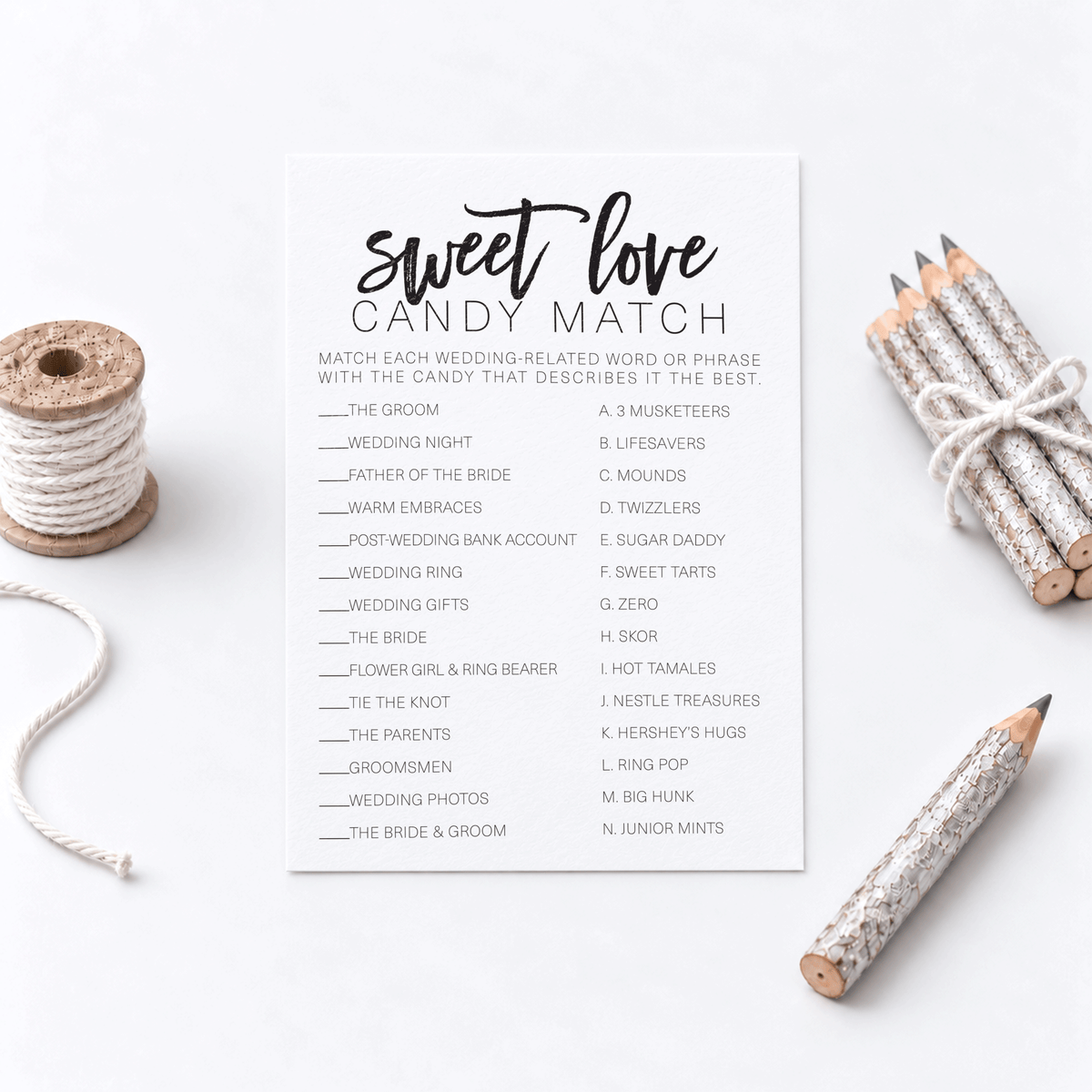 Sweet Love Candy Match Bridal Shower Game