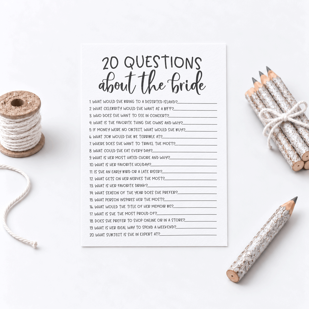 20 Questions about the Bride Bridal Shower Game