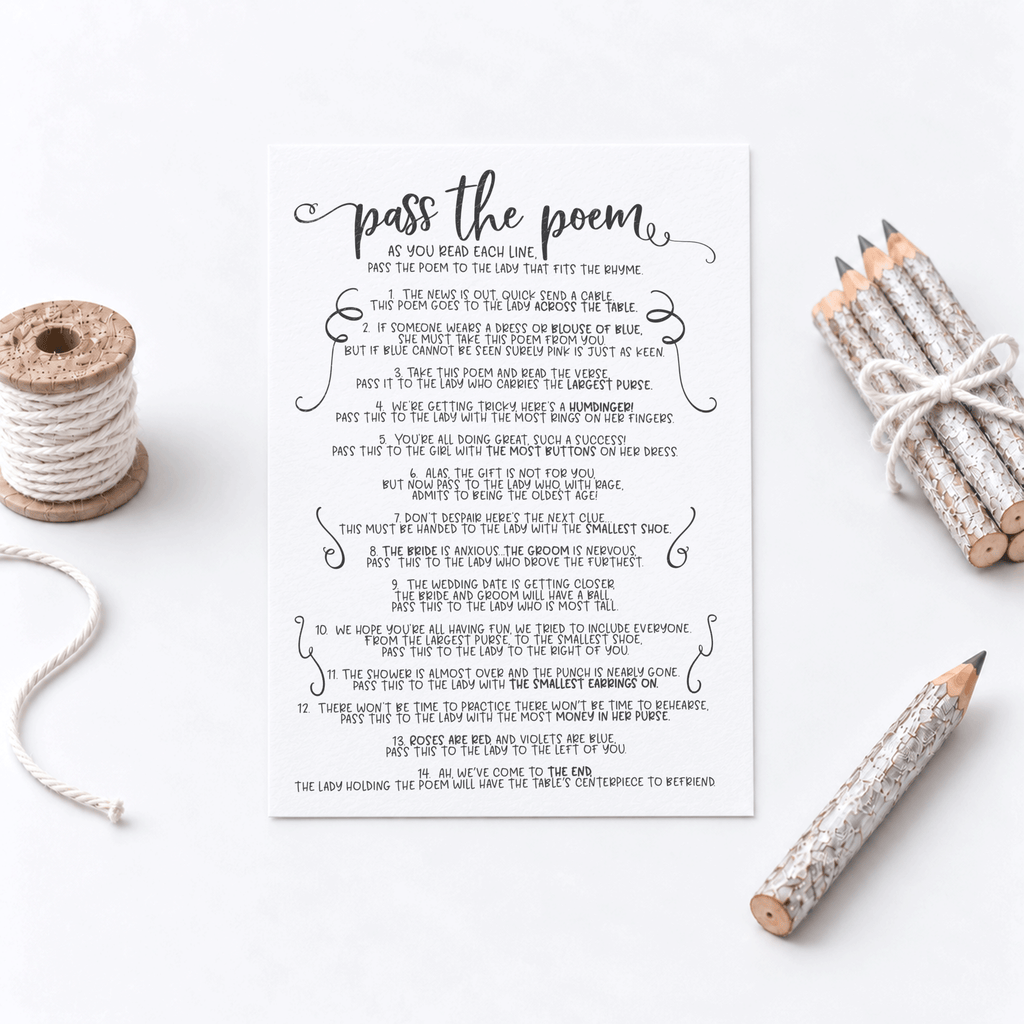 Pass The Poem Bridal Shower Game