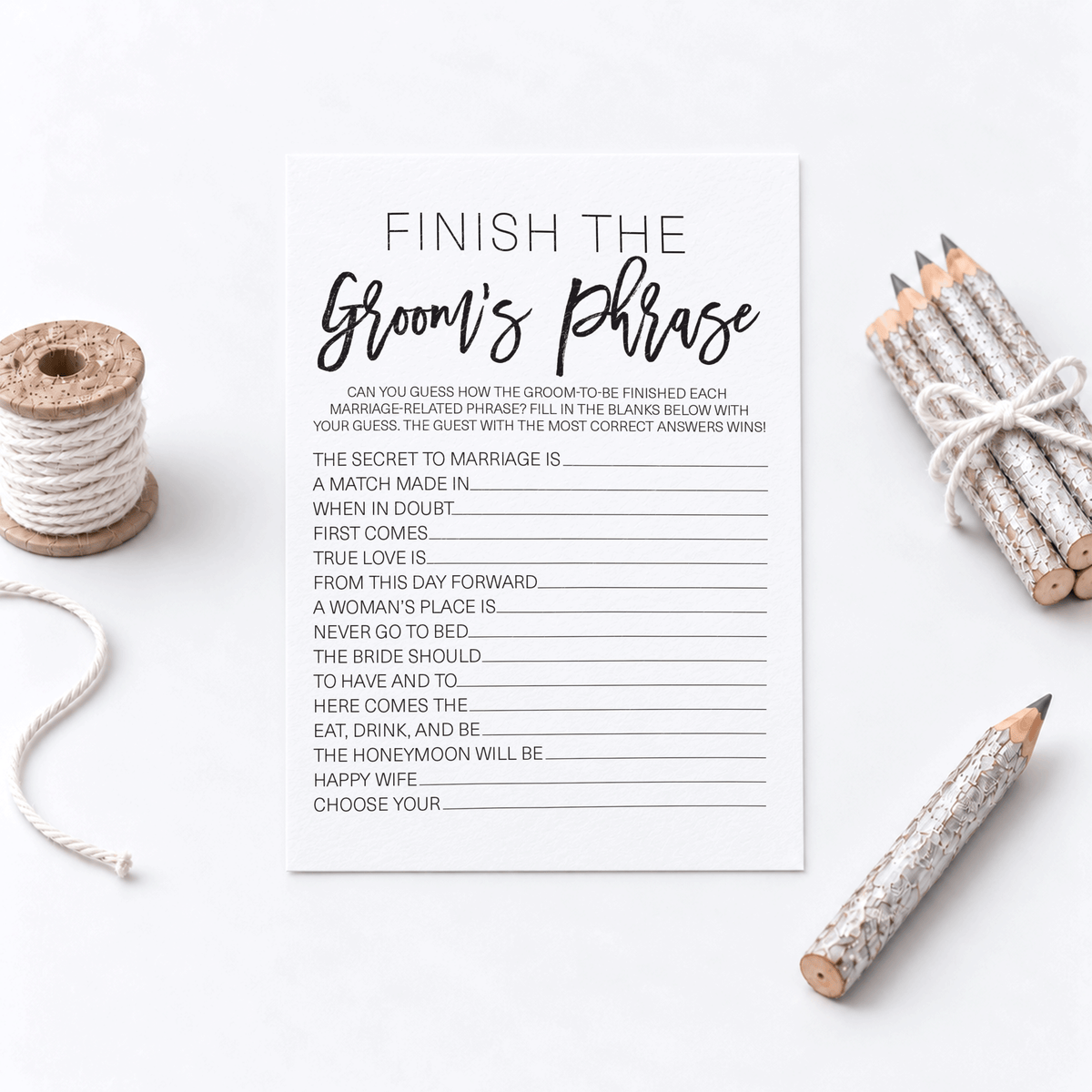 Finish the Groom's Phrase Bridal Shower Game