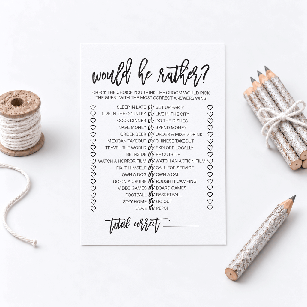 Would He Rather Bridal Shower Game