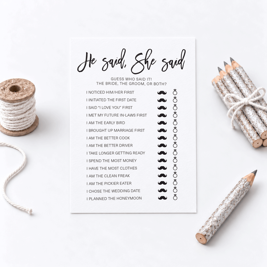 He Said She Said Bridal Shower Game
