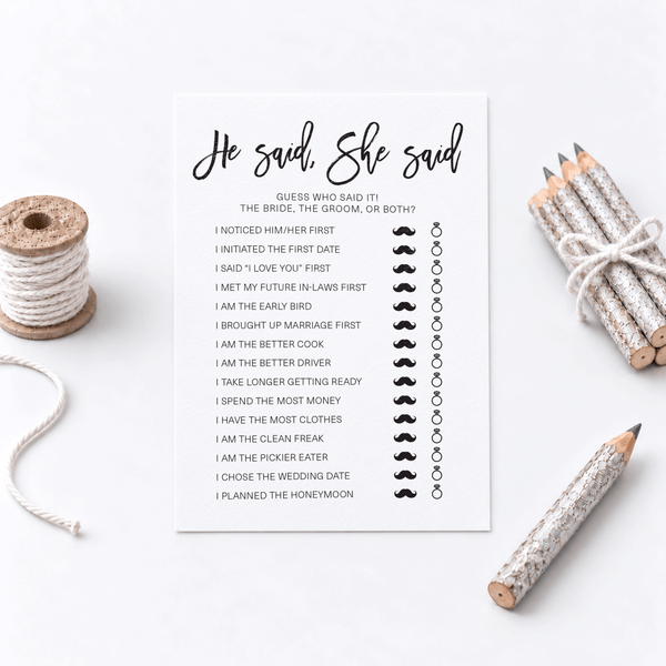He Said She Said Bridal Shower Game