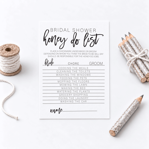 Bridal Shower Honey Do List Game