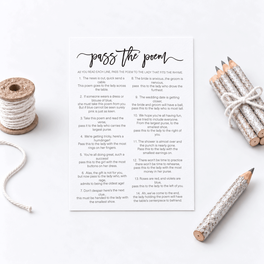 Pass The Poem Bridal Shower Game