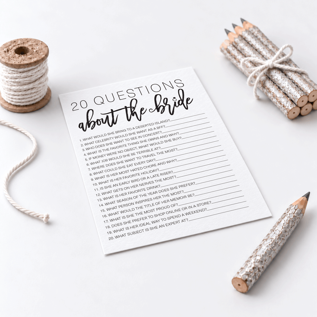 20 Questions about the Bride Bridal Shower Game