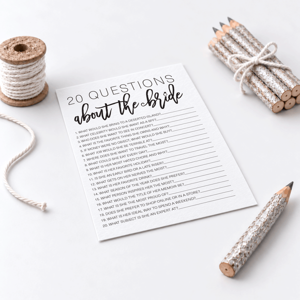 20 Questions about the Bride Bridal Shower Game
