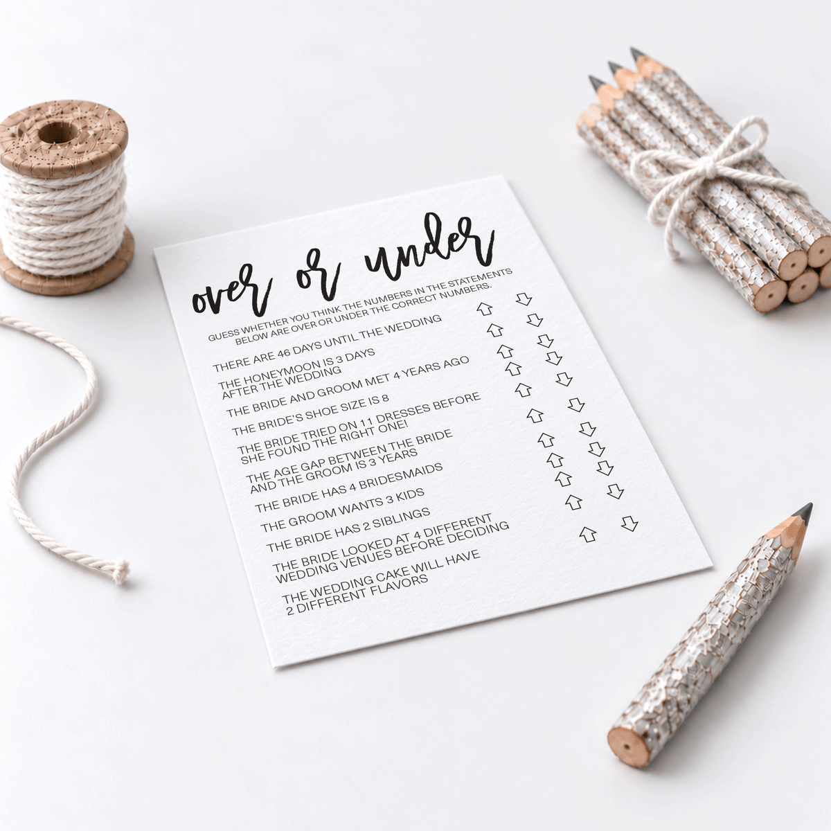 Over or Under Bridal Shower Game