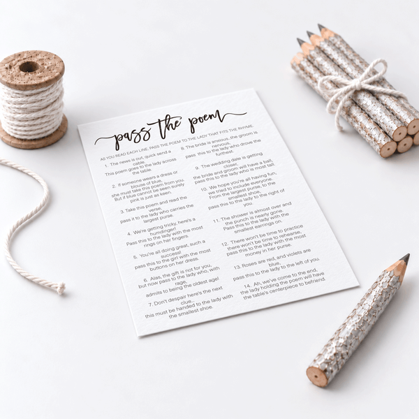 Pass The Poem Bridal Shower Game