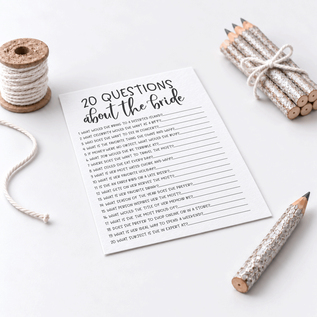 20 Questions about the Bride Bridal Shower Game