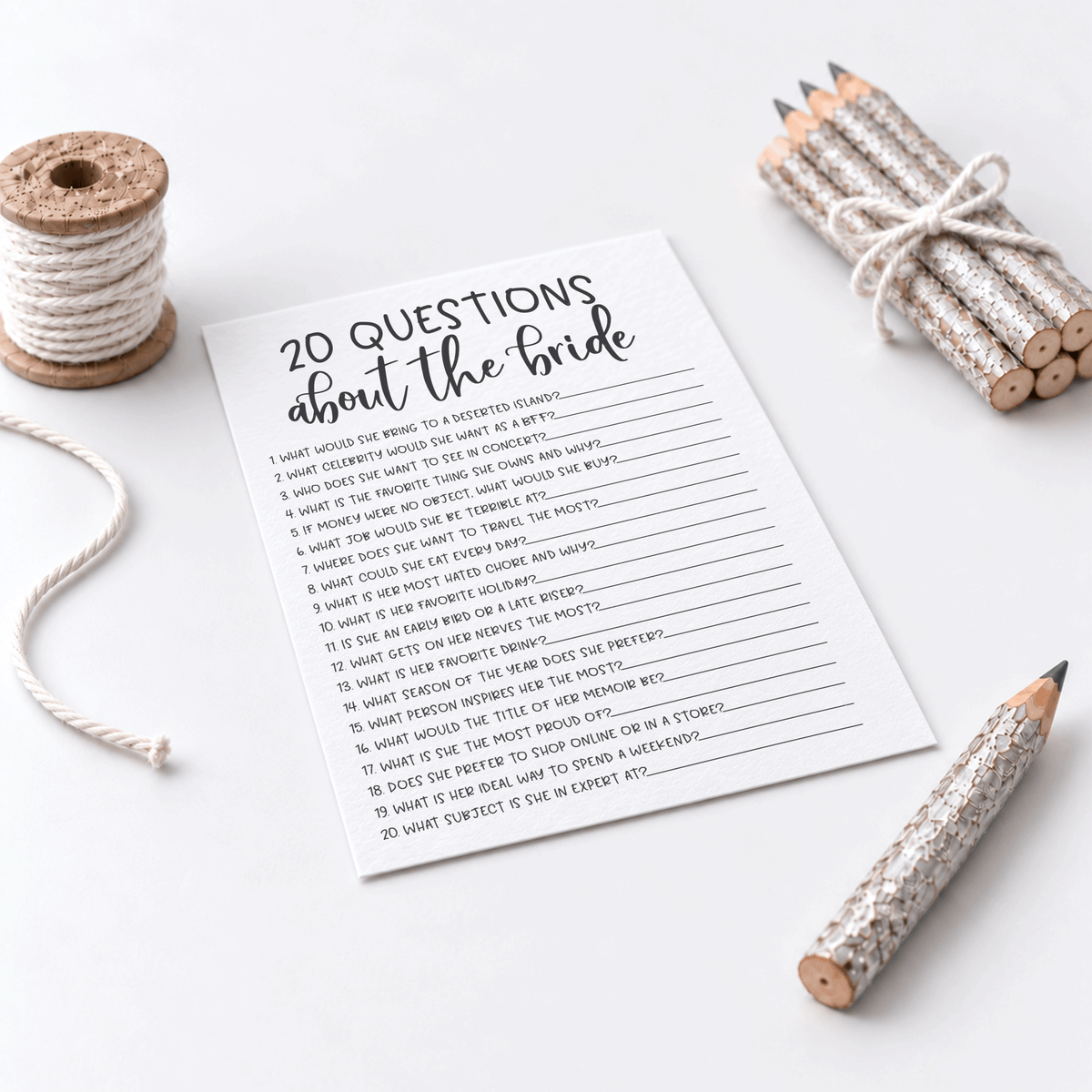 20 Questions about the Bride Bridal Shower Game