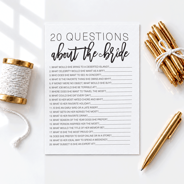 20 Questions about the Bride Bridal Shower Game