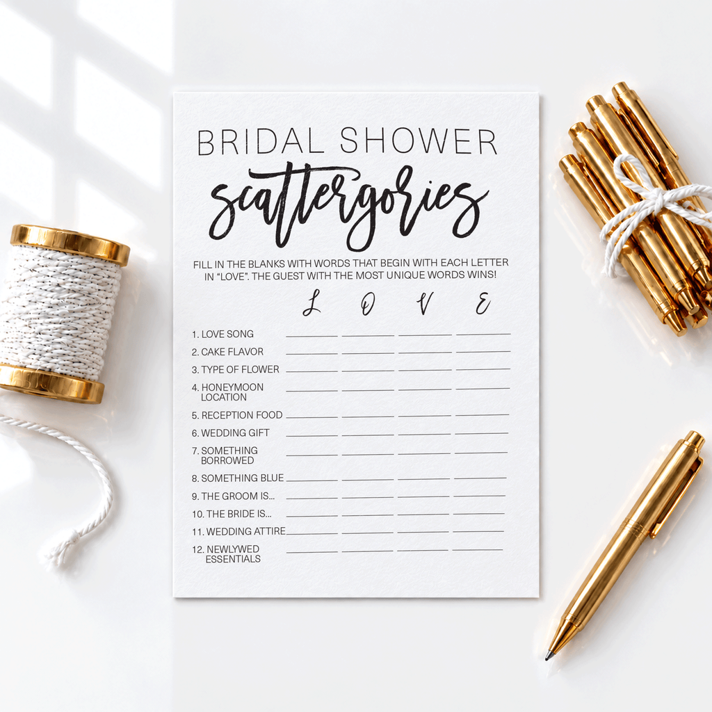 Bridal Shower Scattergories - Bridal Shower Game