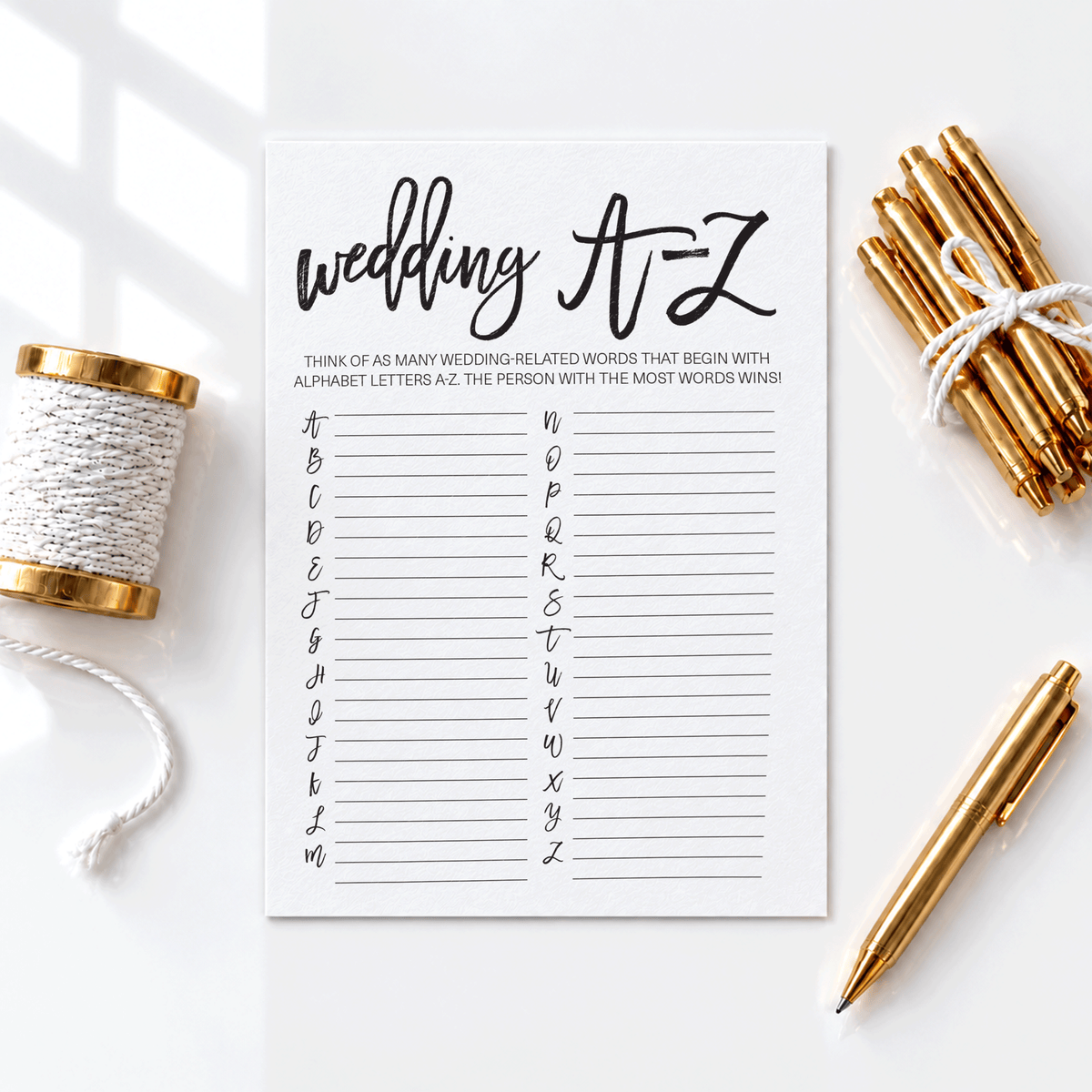 Wedding A-Z Bridal Shower Game