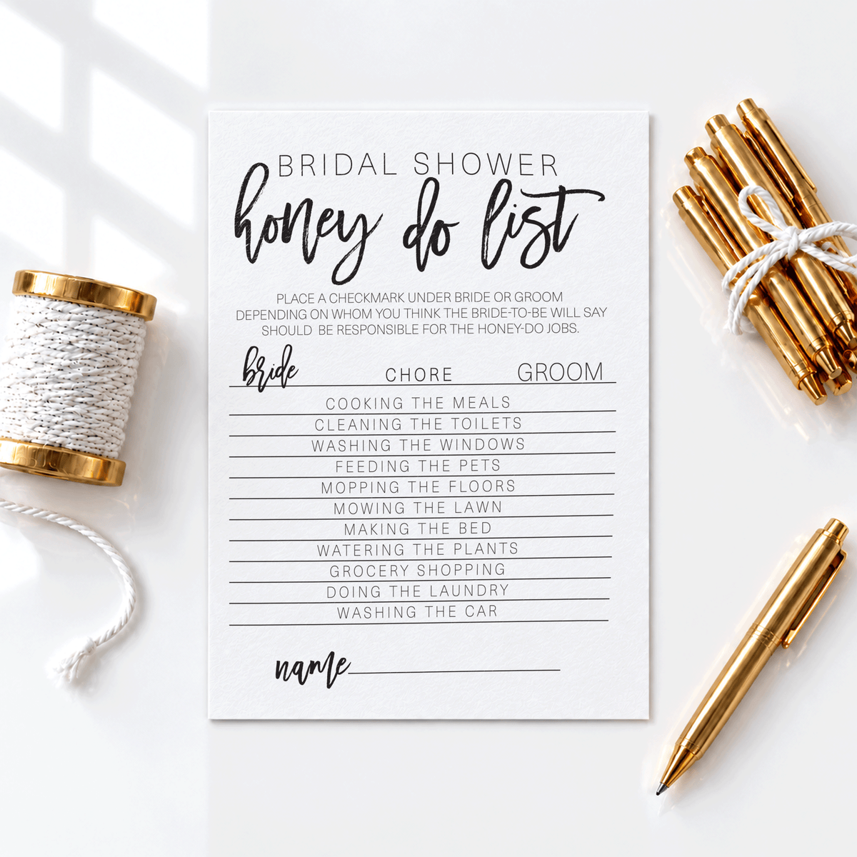 Bridal Shower Honey Do List Game