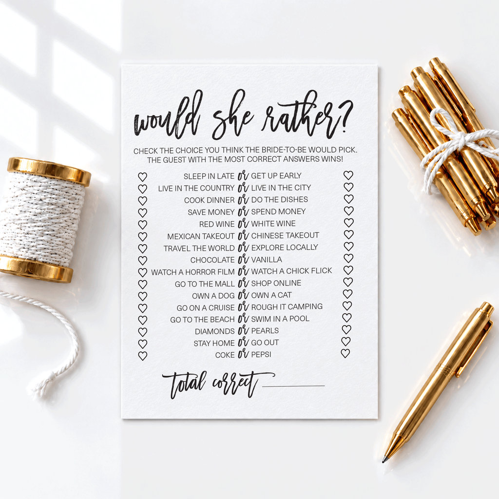 Would She Rather Bridal Shower Game