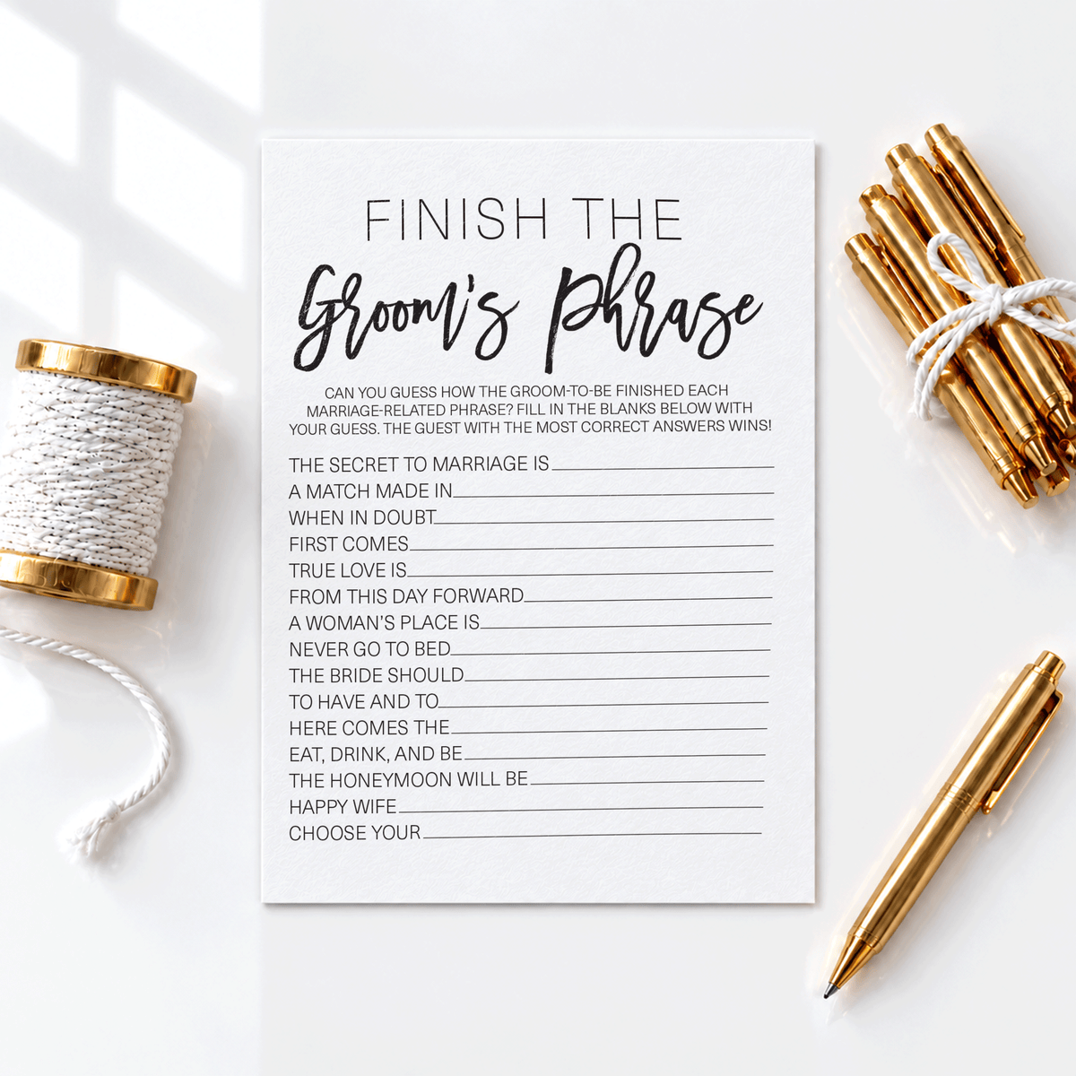 Finish the Groom's Phrase Bridal Shower Game