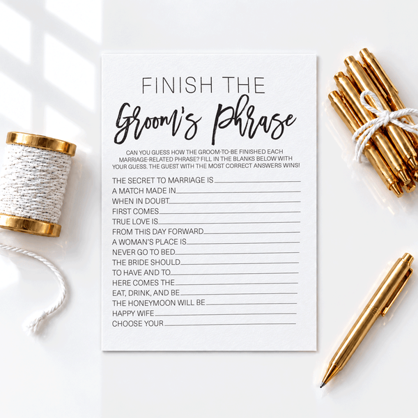 Finish the Groom's Phrase Bridal Shower Game
