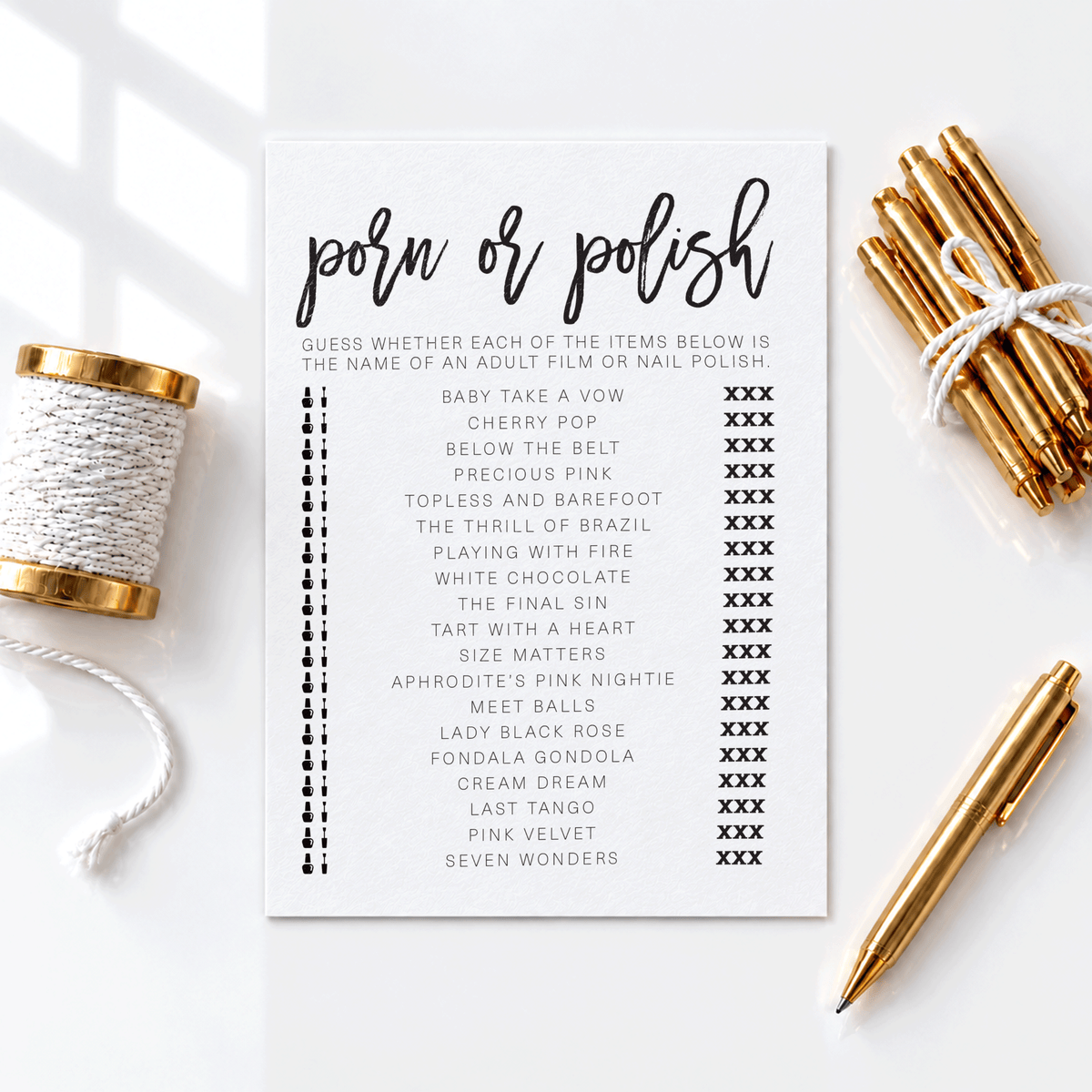 Porn Or Polish Bridal Shower Game