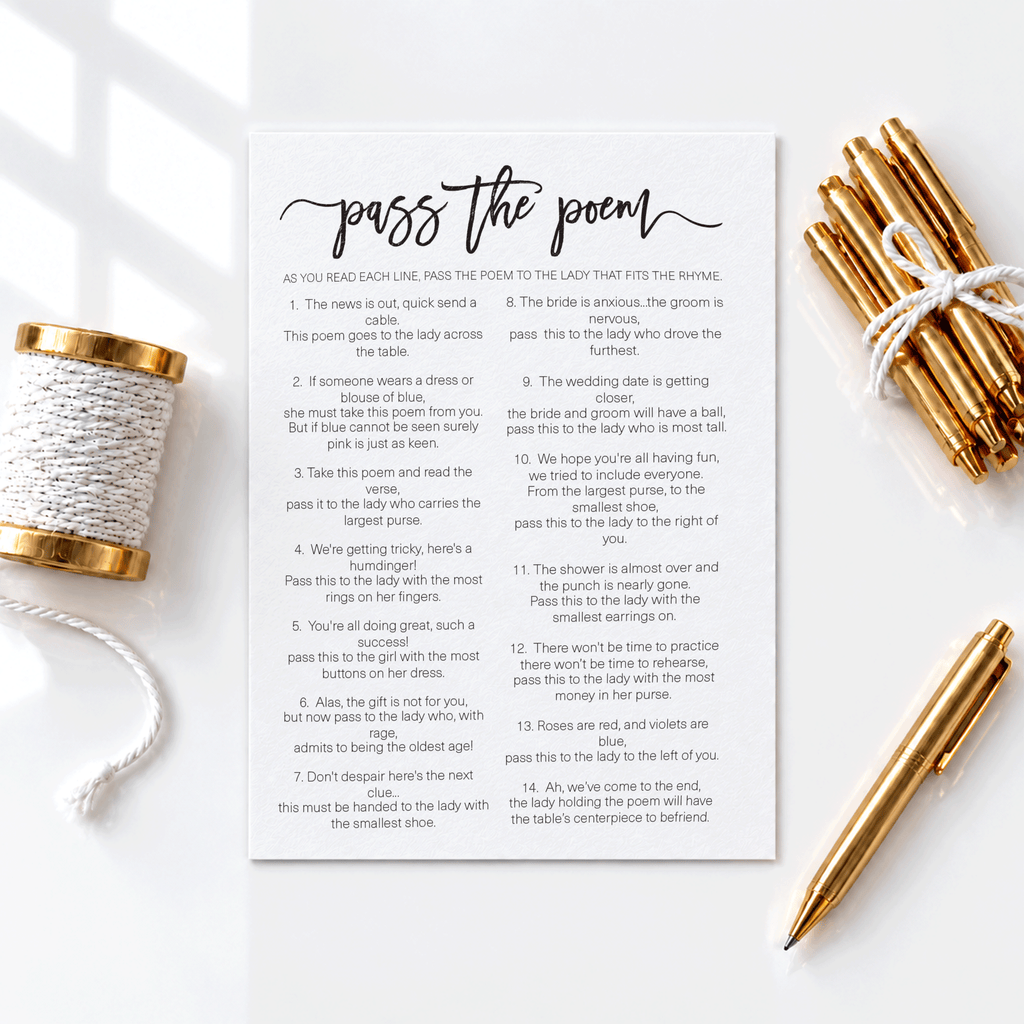 Pass The Poem Bridal Shower Game