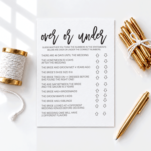 Over or Under Bridal Shower Game