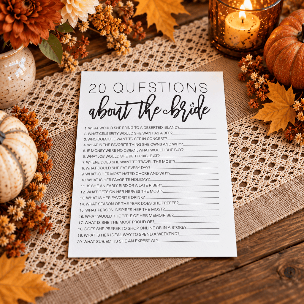 20 Questions about the Bride Bridal Shower Game