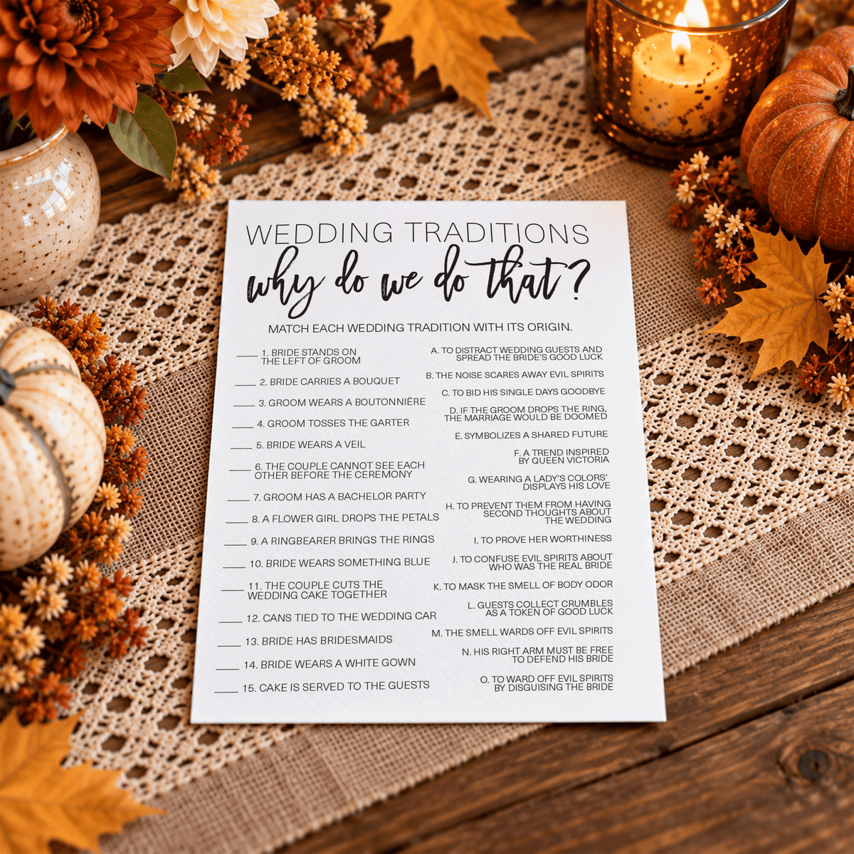 Wedding Traditions Bridal Shower Game