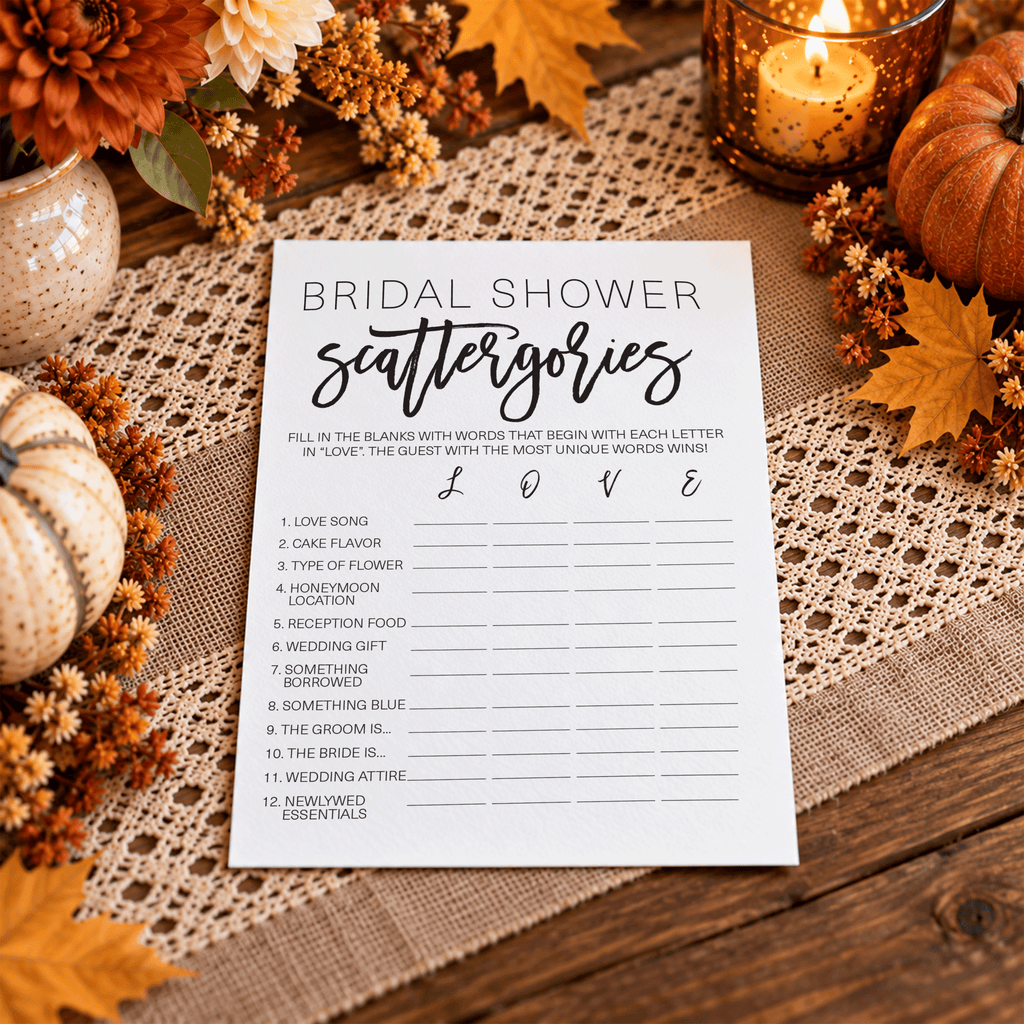 Bridal Shower Scattergories - Bridal Shower Game