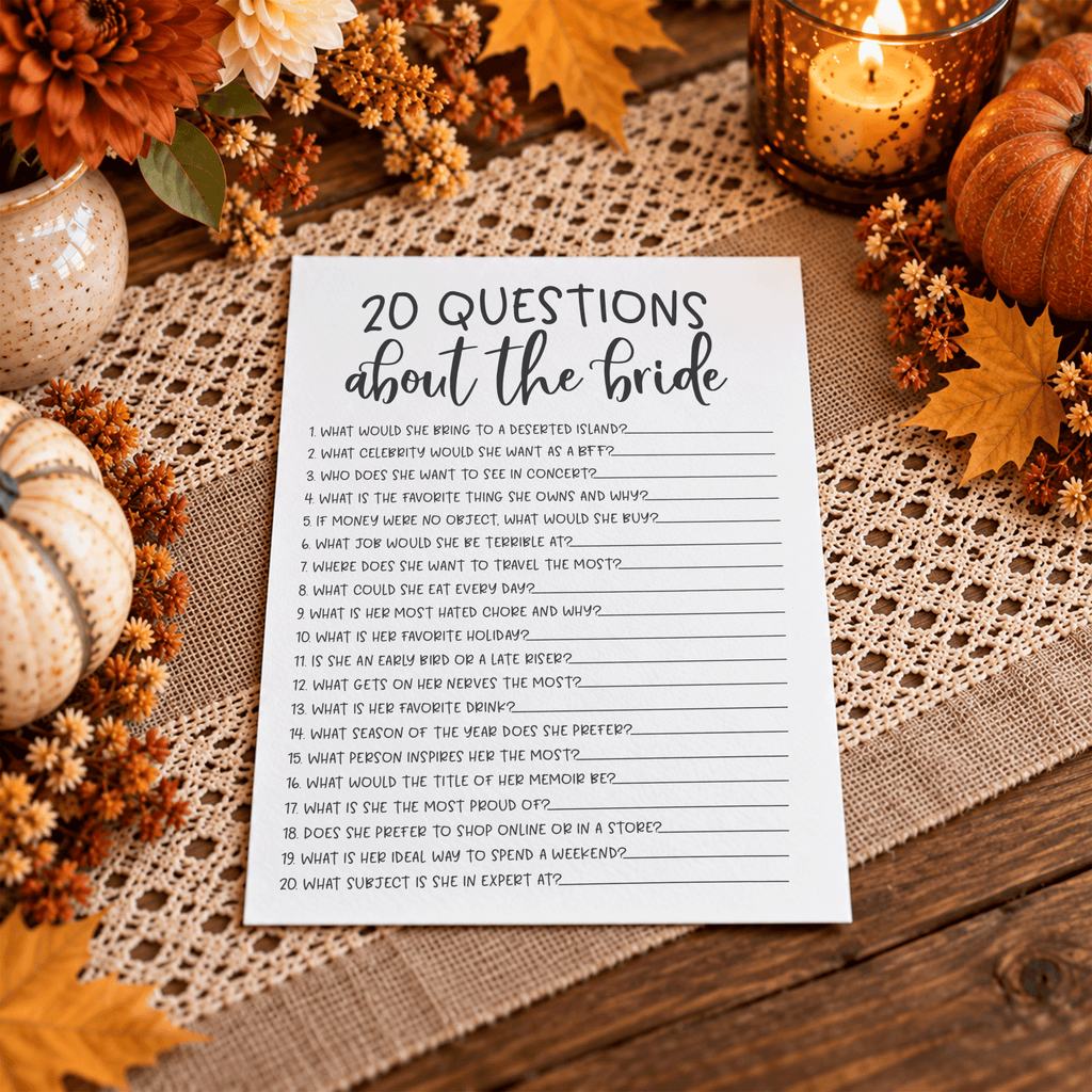 20 Questions about the Bride Bridal Shower Game
