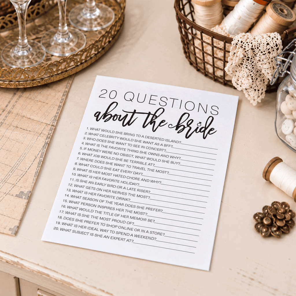 20 Questions about the Bride Bridal Shower Game
