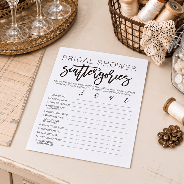 Bridal Shower Scattergories - Bridal Shower Game