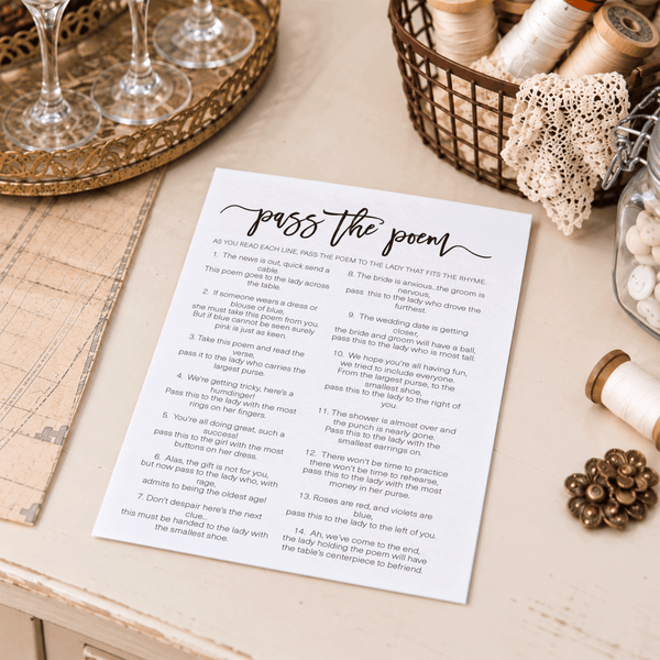 Pass The Poem Bridal Shower Game