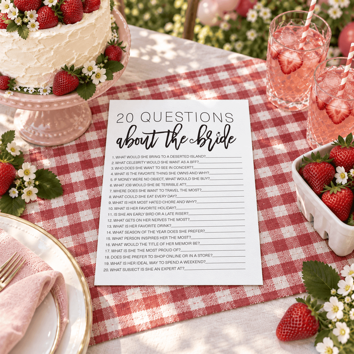 20 Questions about the Bride Bridal Shower Game
