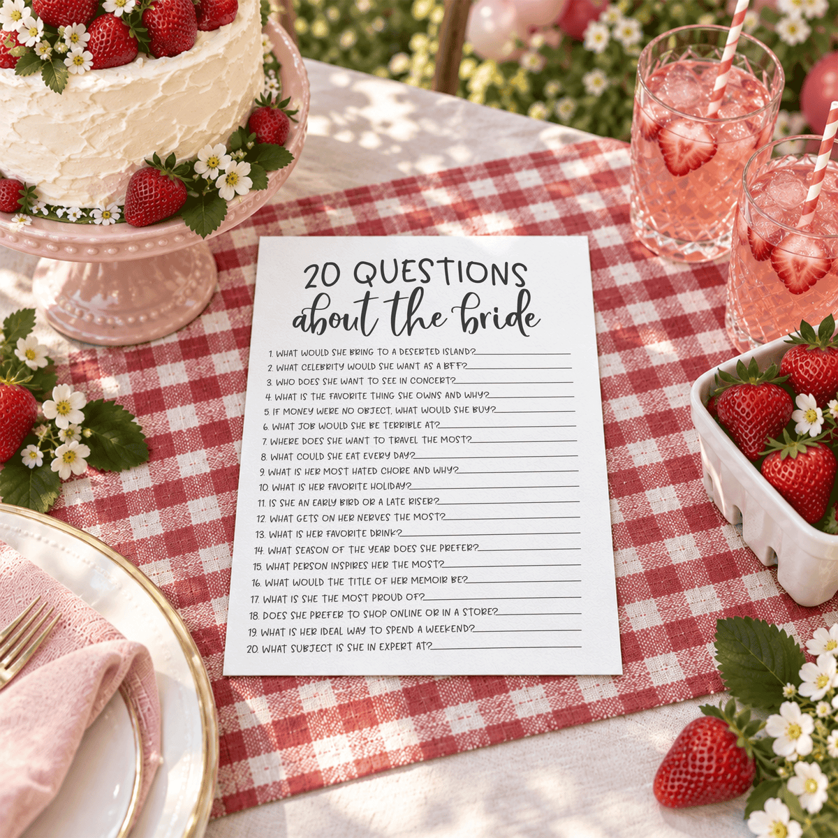 20 Questions about the Bride Bridal Shower Game