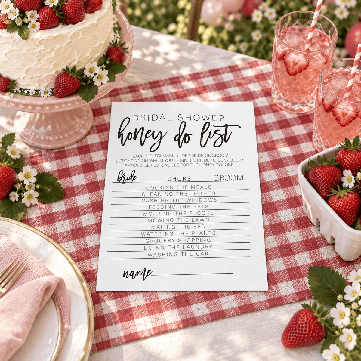 Bridal Shower Honey Do List Game