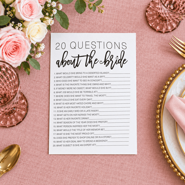 20 Questions about the Bride Bridal Shower Game
