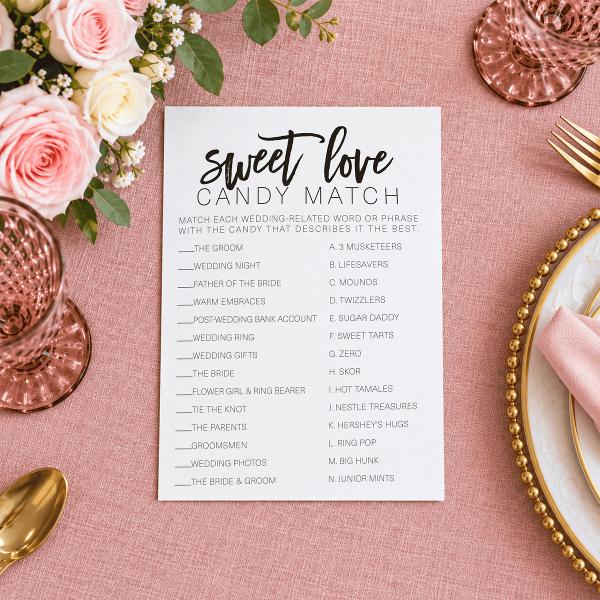 Sweet Love Candy Match Bridal Shower Game